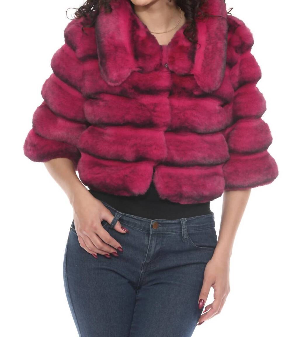 NEW BELLE FARE premium cropped faux fur coat in fuchsia ombre